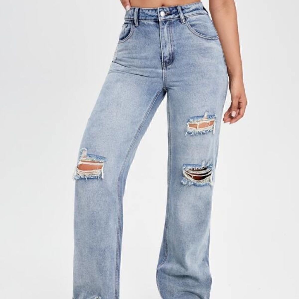 New! Ripped Distressed Boyfriendjeans Light Blue Washed Grunge Torn High Waist